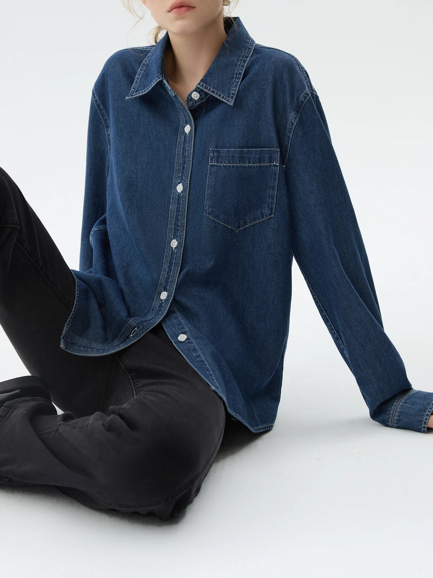 Dark Blue Denim Long Sleeve Shirts