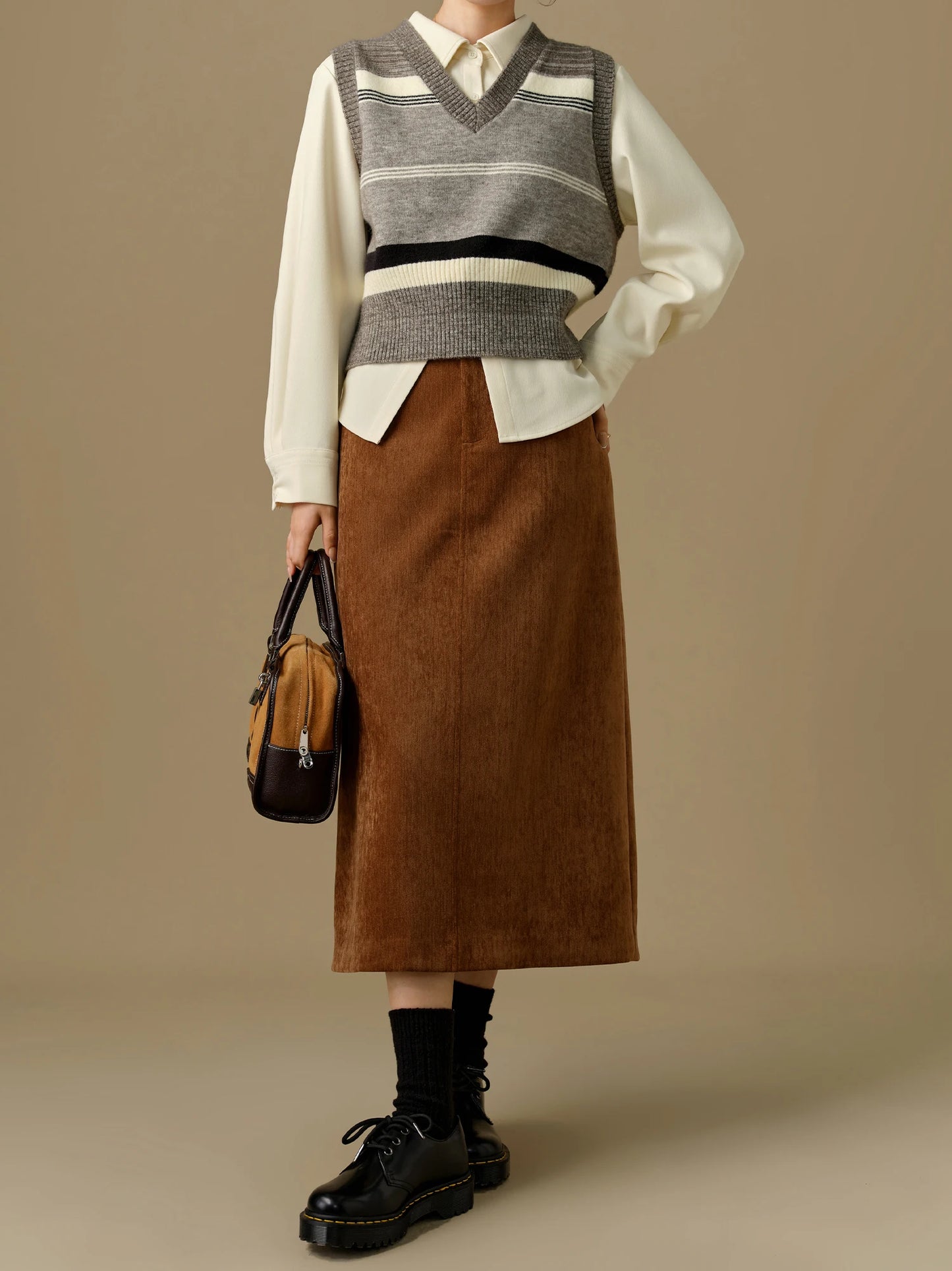 V-Neck Grey Striped Vest