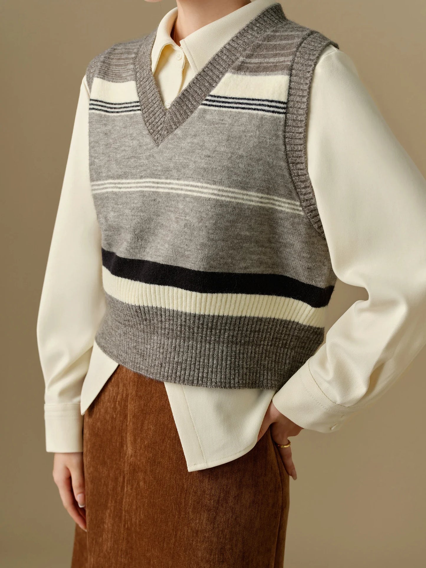 V-Neck Grey Striped Vest