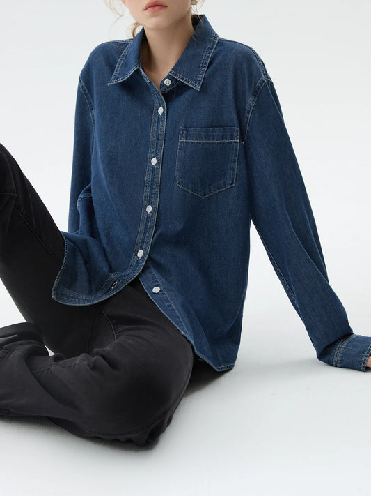 Dark  Blue Denim  Long Sleeve Shirts