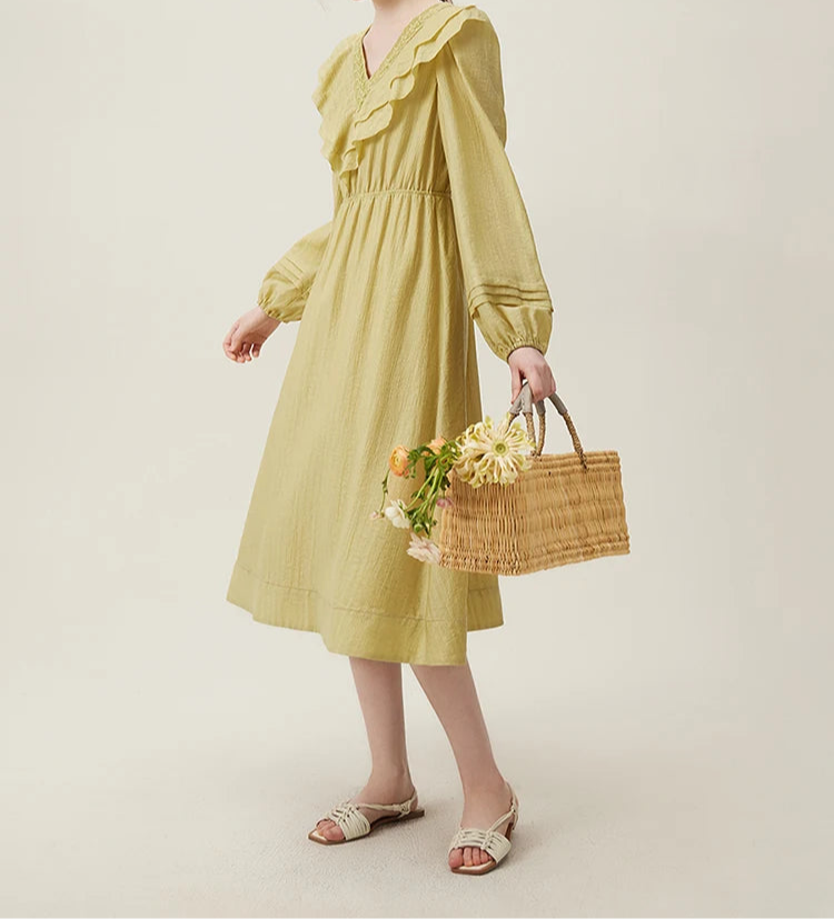 Ruffled V-neck Dress