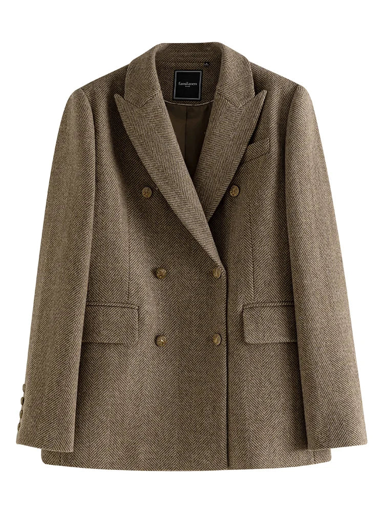 طقم بليزر وتنورة من الصوف باللون البني