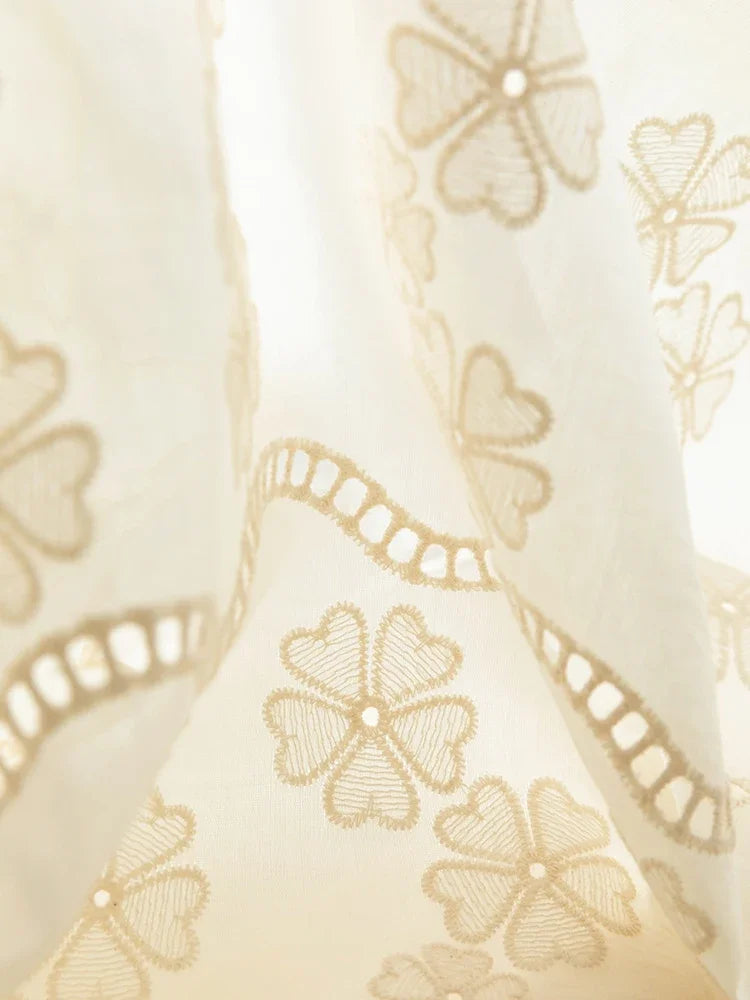 Long sleeved Jacquard Beige Dress