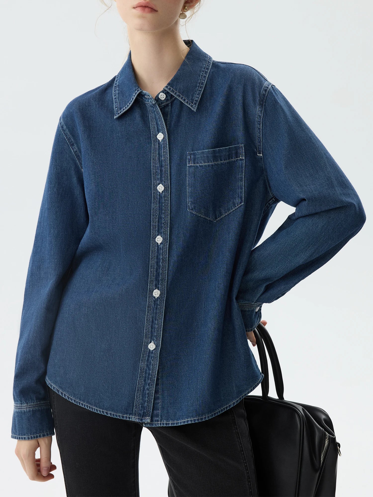 Dark  Blue Denim  Long Sleeve Shirts