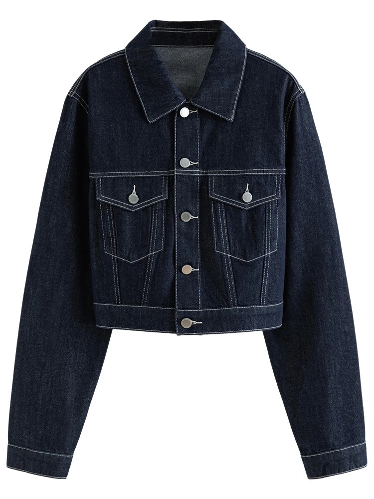 Casual Denim Short Coat With Skirt Suit