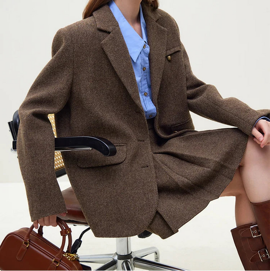 Brown Woolen Blazer & Skirt