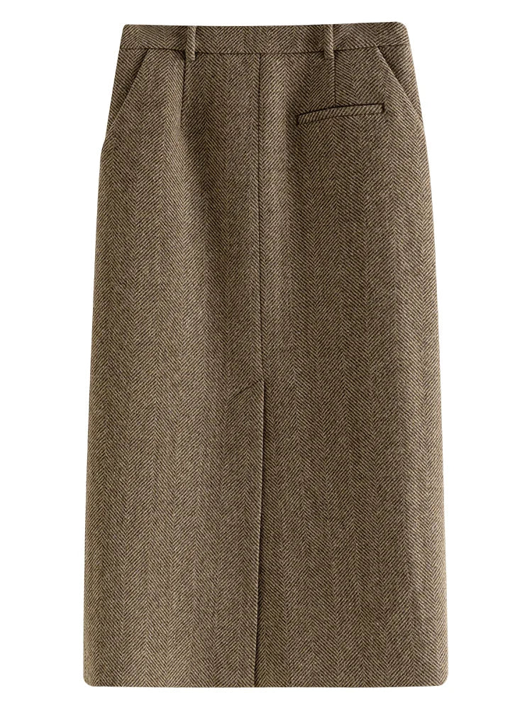 Wool Brown Blazer & Skirt Set