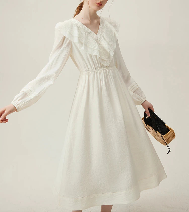 Ruffled V-neck Dress