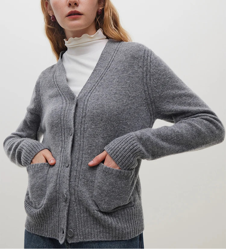 V-neck Wool Knitted Cardigan