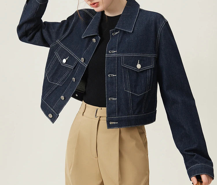 Casual Denim Short Coat With Skirt Suit